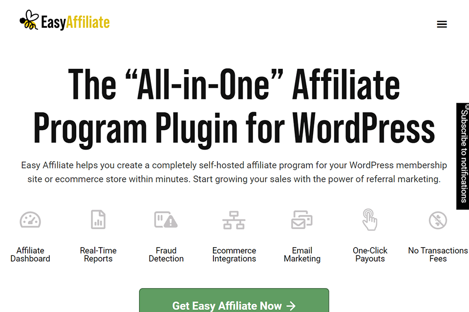 easy affiliate wordpress plugin for blogs interface