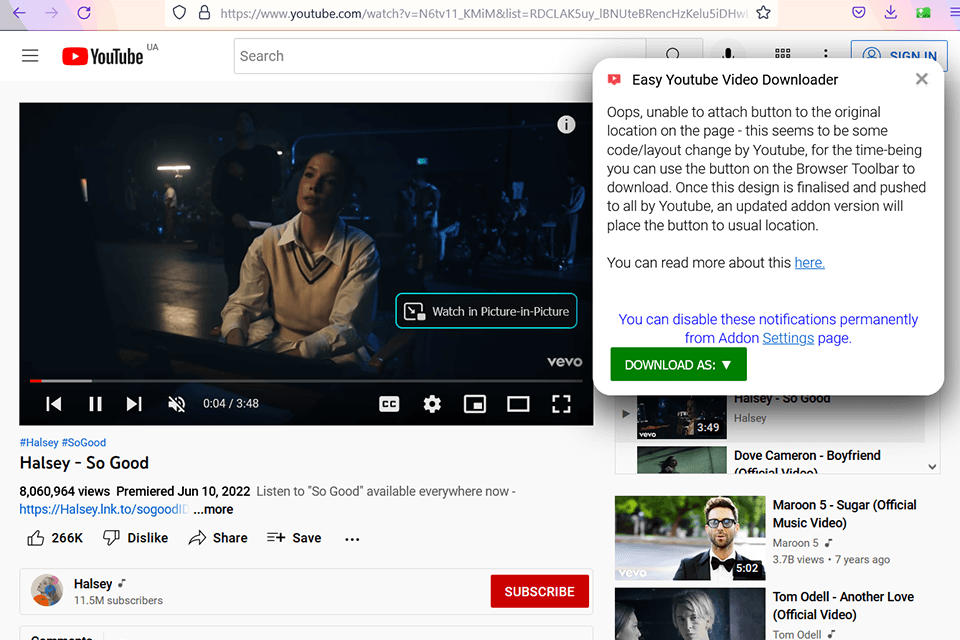 easy youtube video downloader for firefox interface