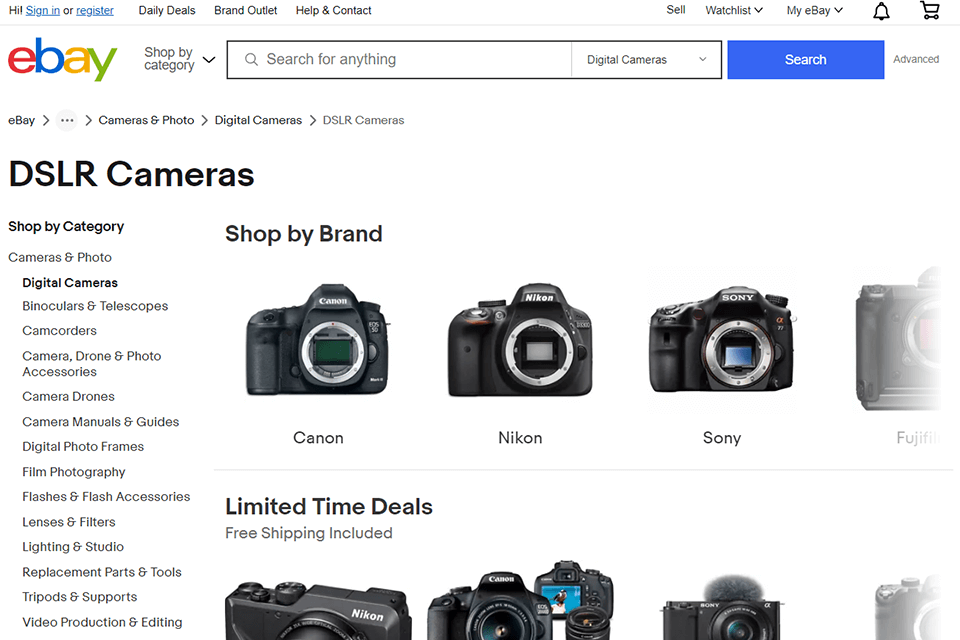 ebay online camera store interface