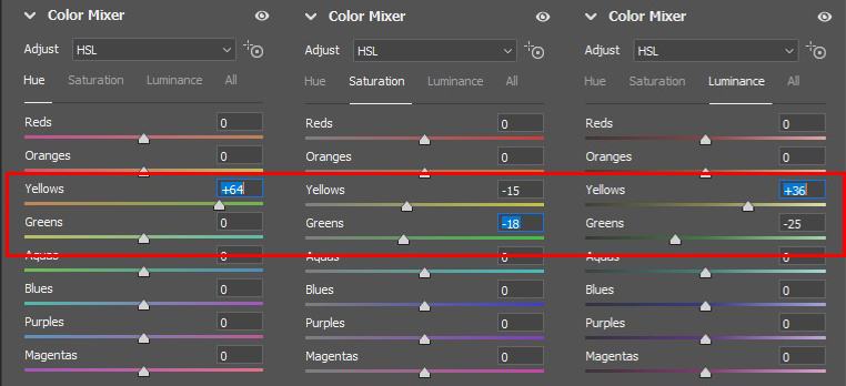 edit color mixer to make grass green