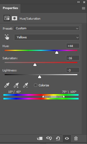 edit hue and saturation parameters to green up grass