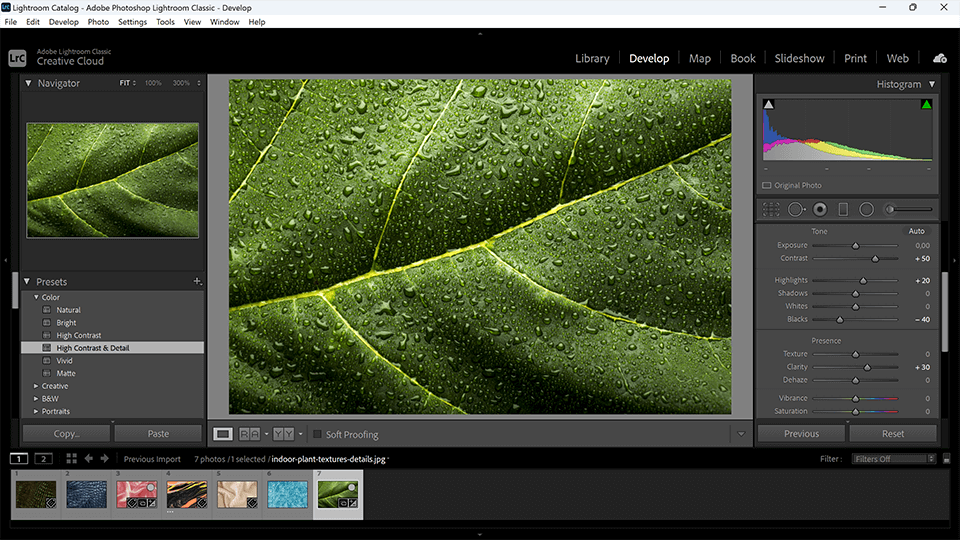 editing texture photo in lightroom