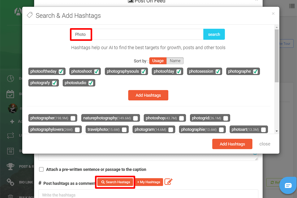 social pros hashtag app interface