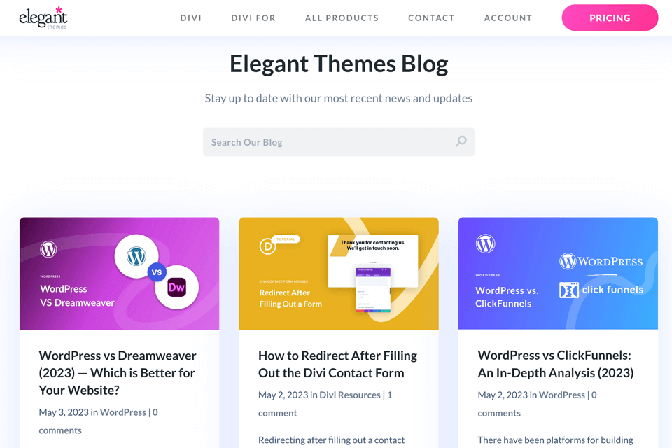 elegant themes interfață de blog wordpress