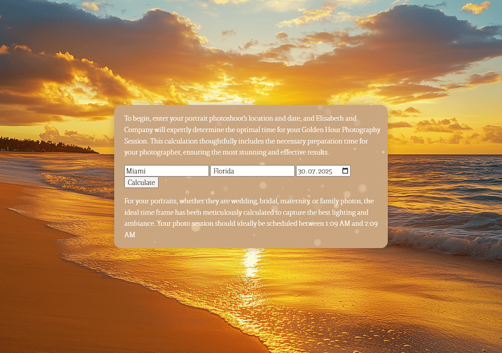 elisabeth and company golden hour calculator