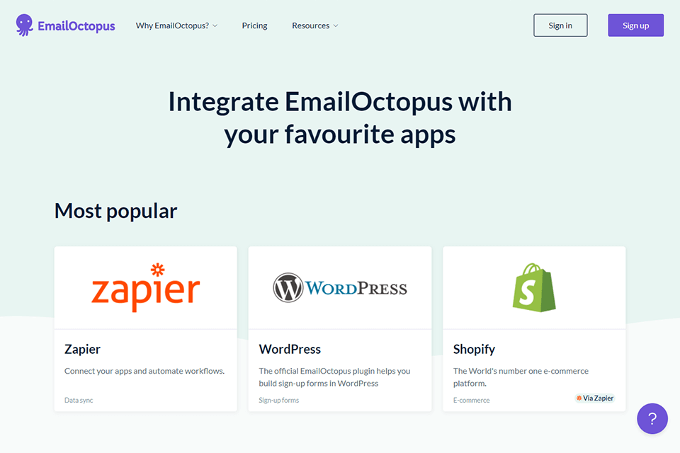 emailoctopus review integrations