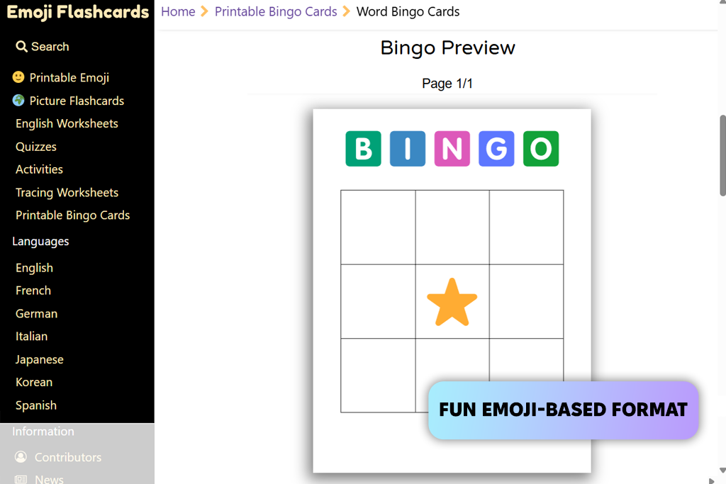 emojiflashcards bingo card generator