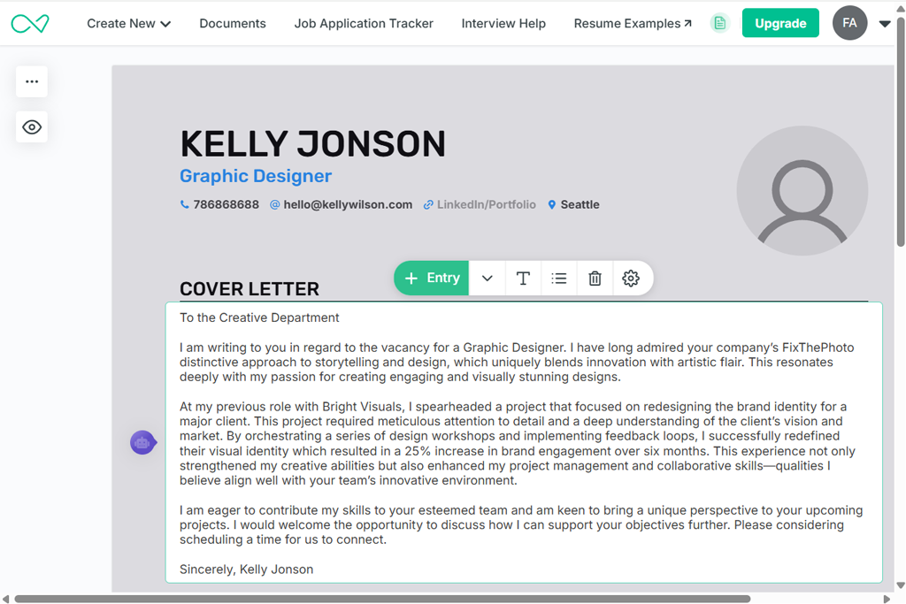 enhancv ai cover letter generator