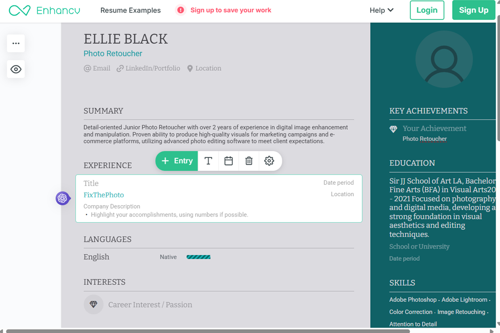 enhancv ai resume builder