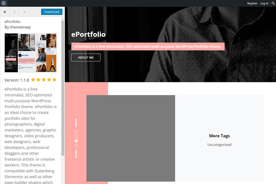 eportfolio free wordpress theme for portfolios