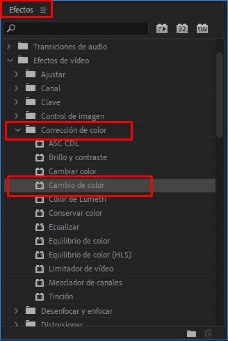 adobe premiere pro cambiar a color