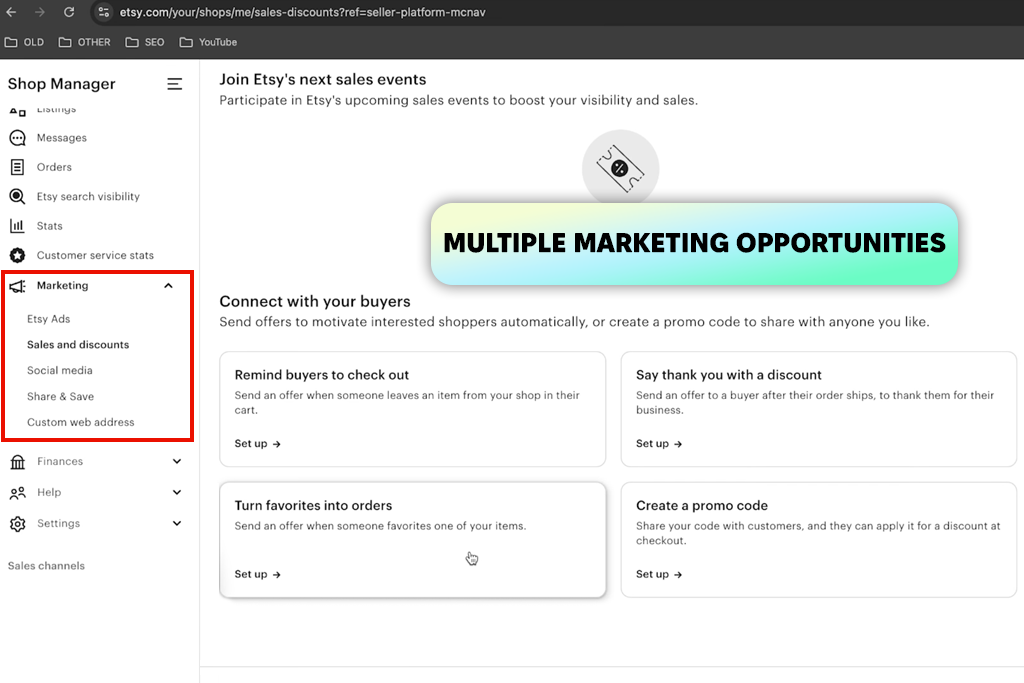 etsy website interface