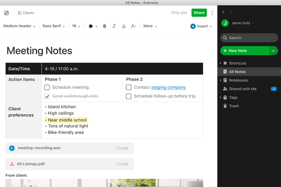 evernote handwriting to text app interface