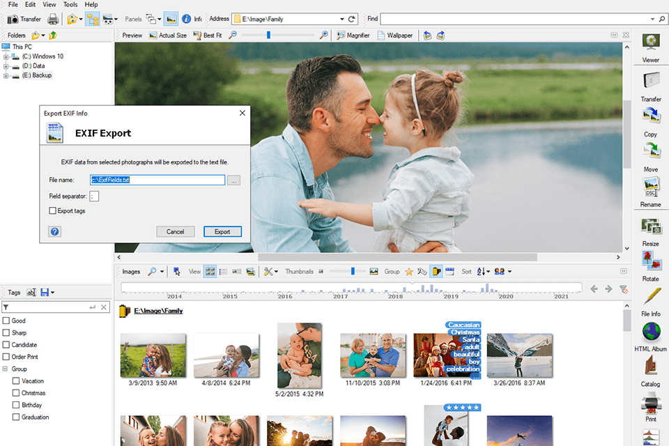 exifpro editor interface