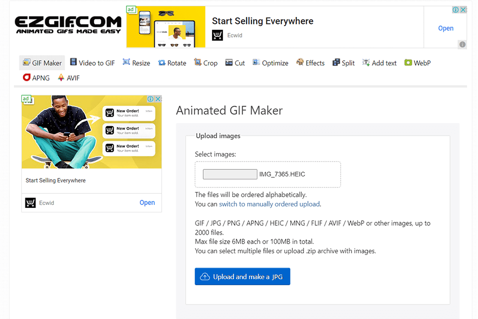 ezgif هيك إلى واجهة محول jpg