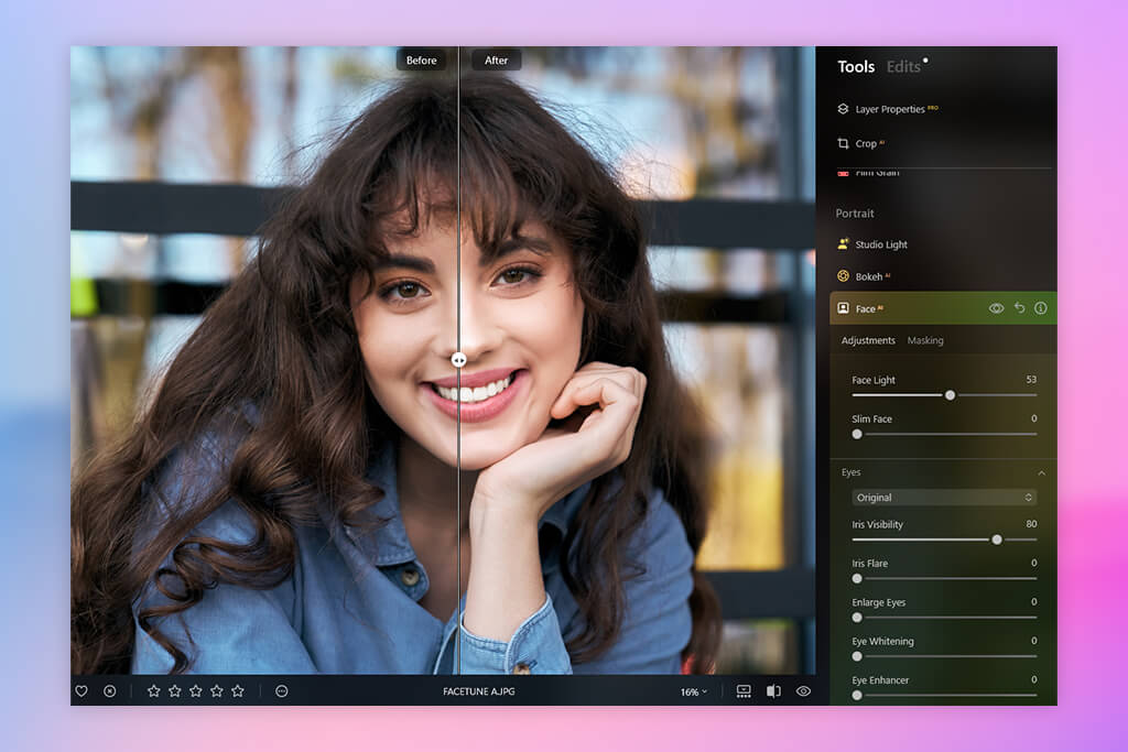 luminar neo tutorial to remove dark circles under eyes face ai