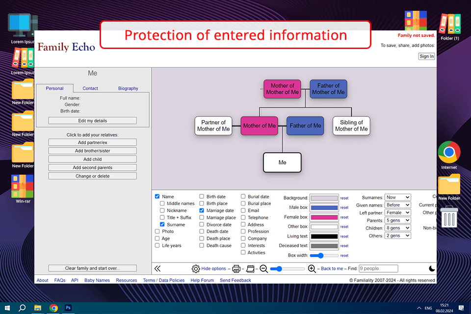 familyecho free genogram maker interface