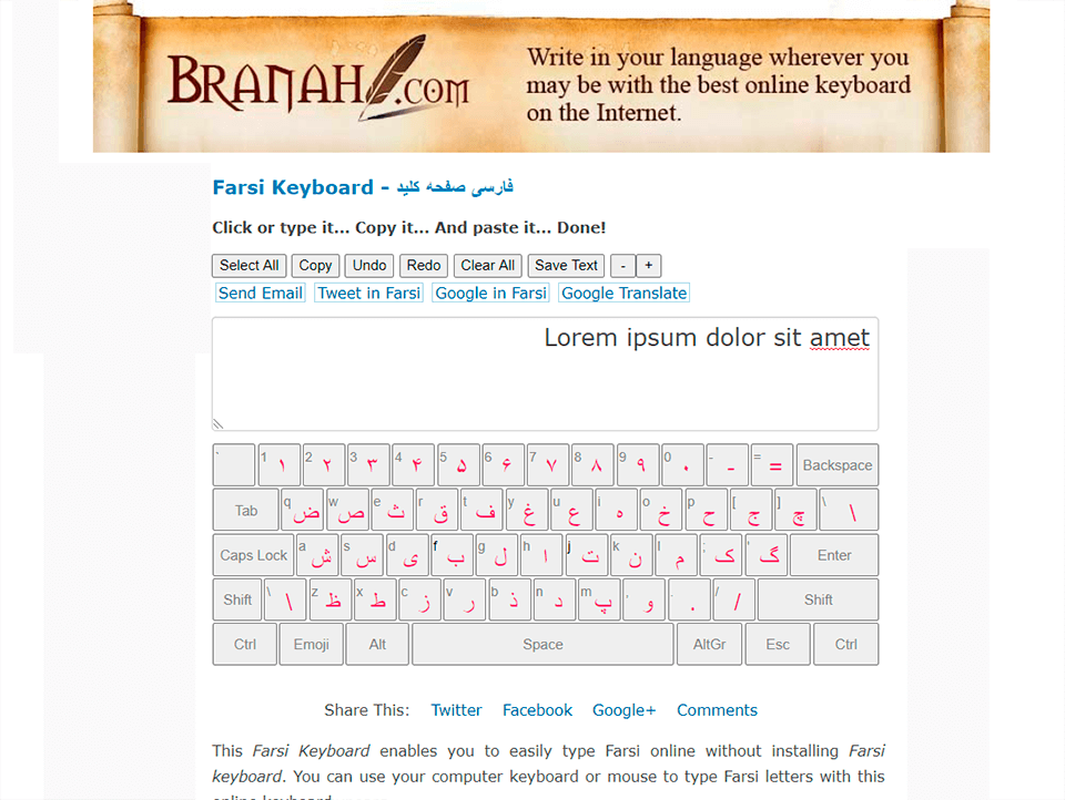 Farsi Keyboard Layout