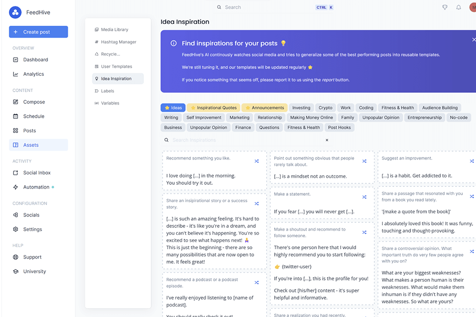 feedhive ai tool for social media management