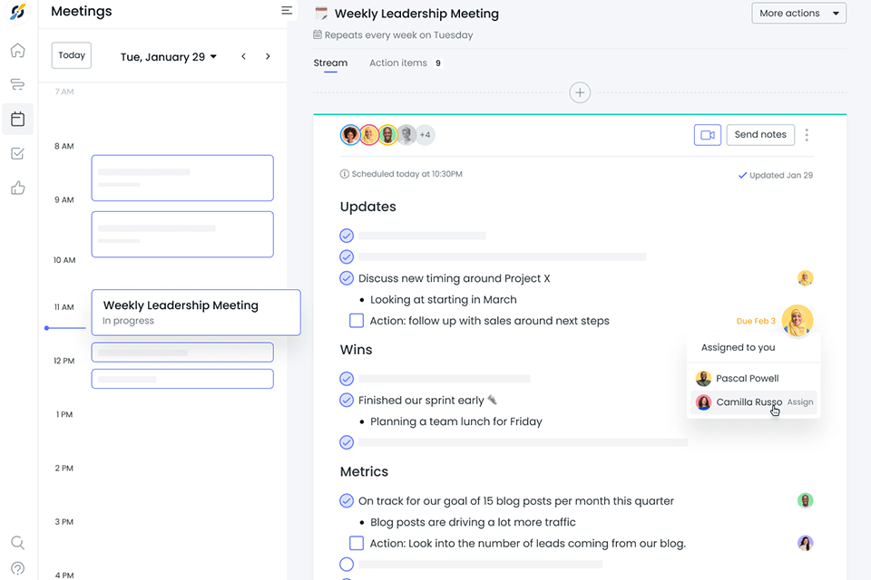 fellow meeting management software interface
