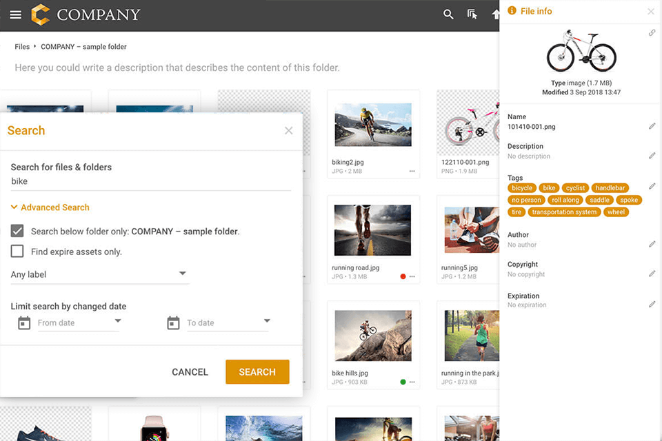 filecamp search and find feature