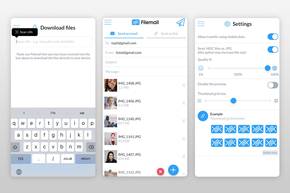 تطبيق filemail لمشاركة واجهة الملفات الكبيرة