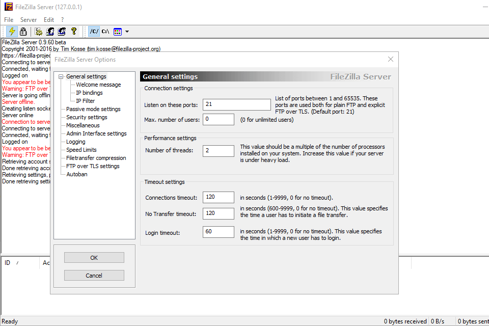 FileZilla واجهة برنامج مفتوحة المصدر
