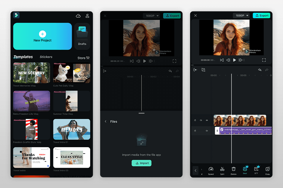 filmora music sync app interface
