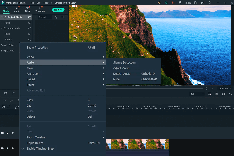 filmora video silence remover interface