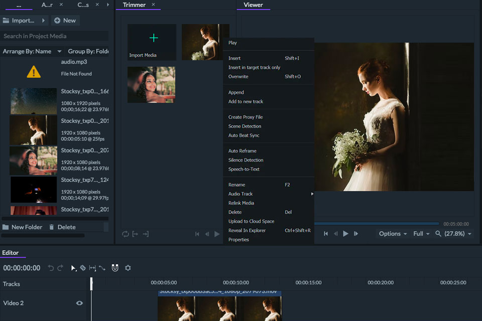 filmora wedding video editor interface
