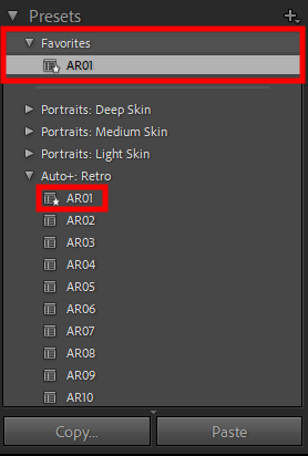finding presets among favorites in lightroom
