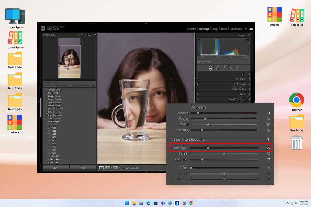fix grain in lightroom luminance control