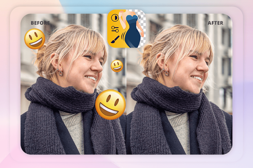 fix the photo body editor tune app to remove emoji from photo