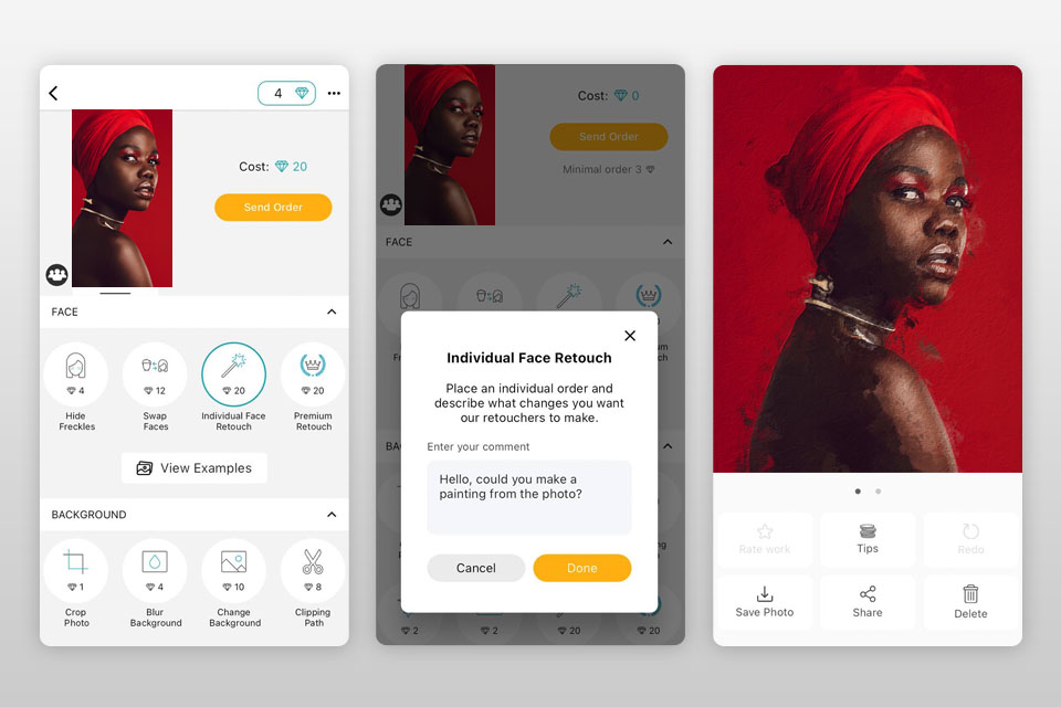 fix the photo editor & retouch turn picture into painting app interface