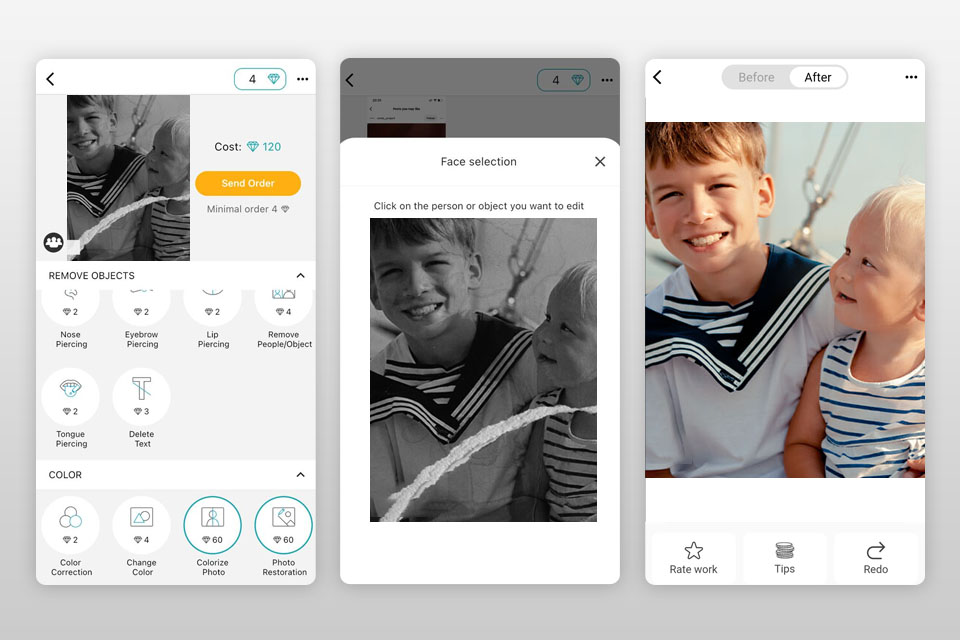 fixthephoto editor and retouch photo restoration software interface