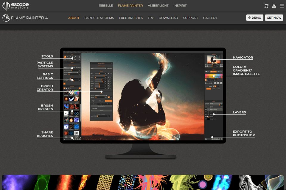 flame painter software advanced palette panel