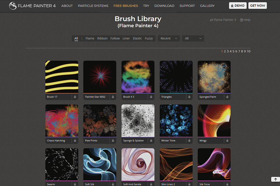 flame painter software brush library