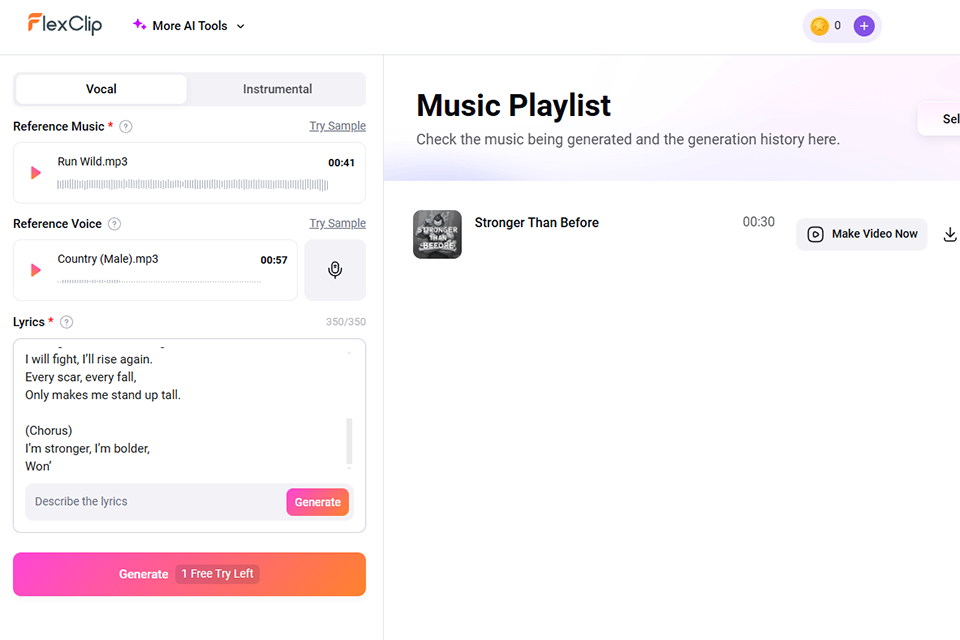 flexclip ai music generators