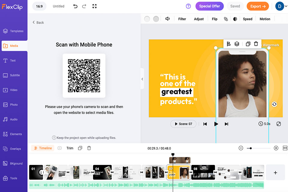 flexclip ai video editor interface