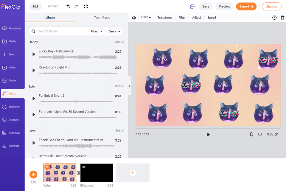 flexclip gif overlay editor interface