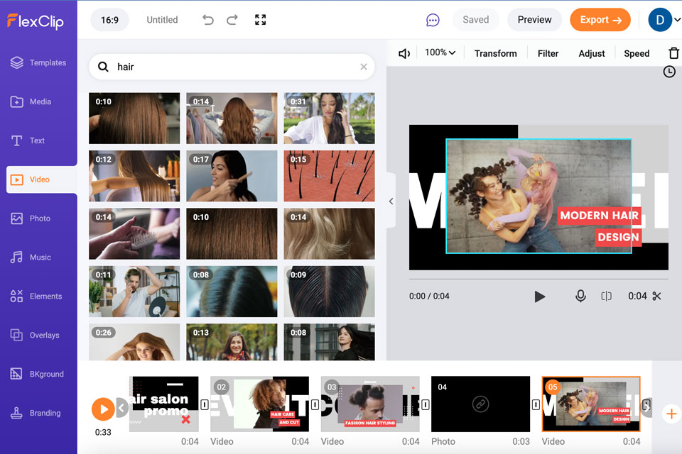 flexclip video compilation maker interface