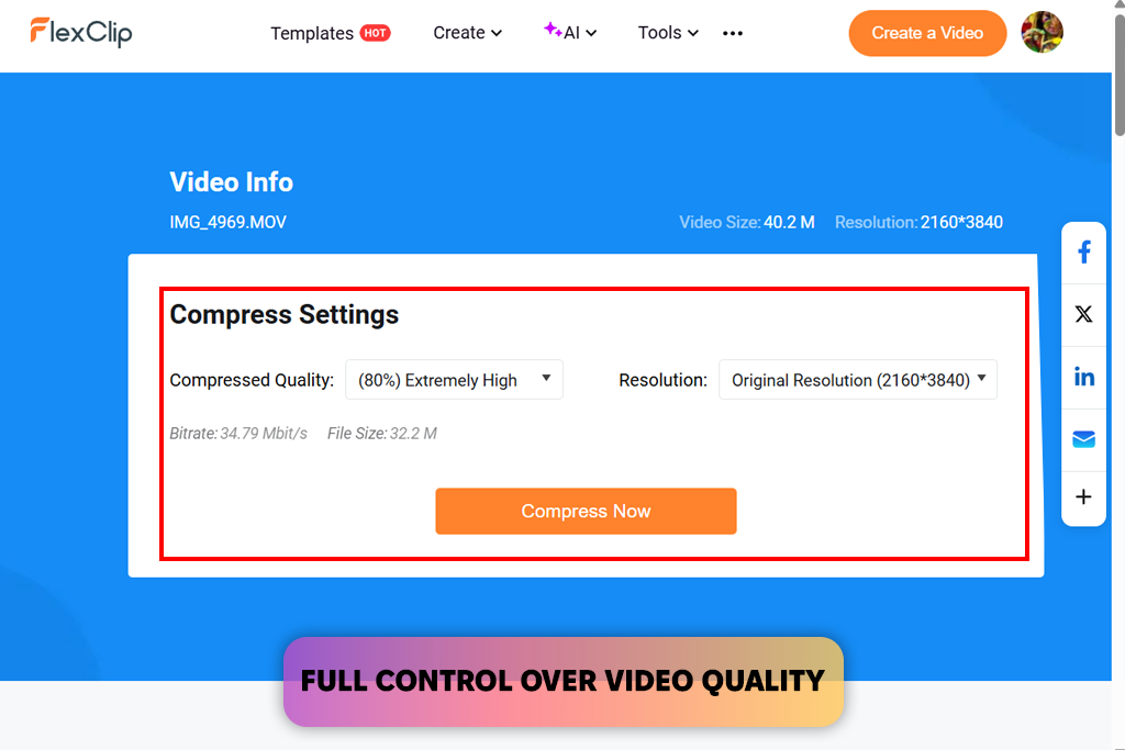 flexclip video compressor interface