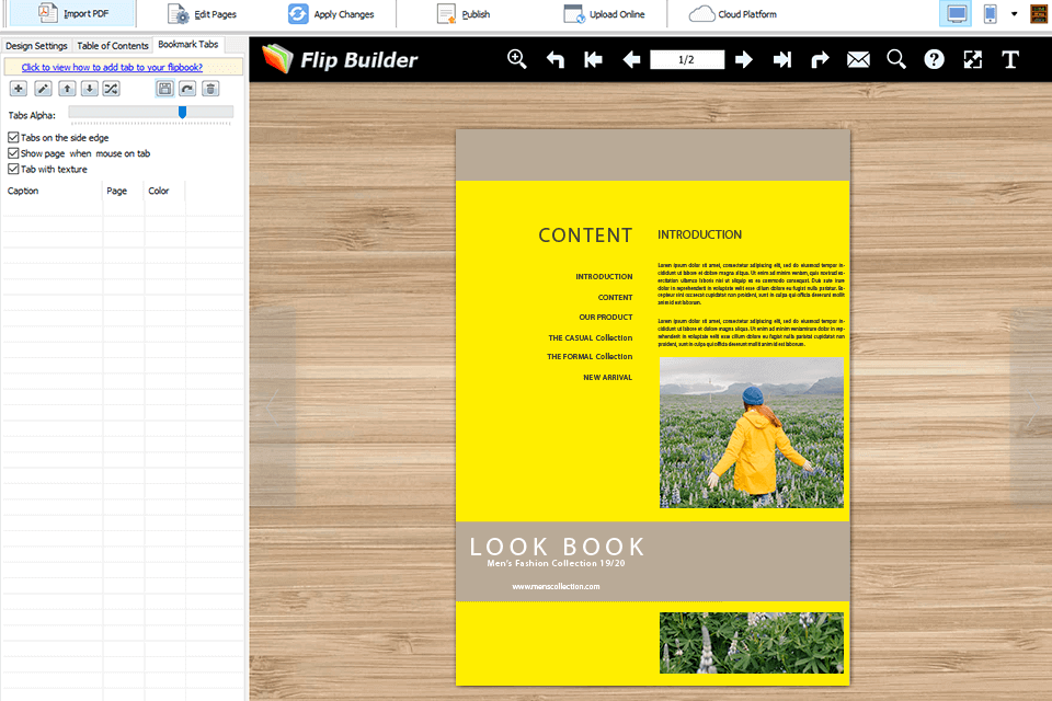 flip builder flipbook animation program interface