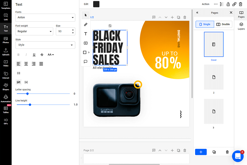 interface do criador de livretos flipsnack
