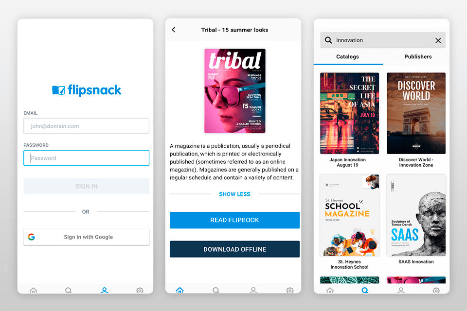 flipsnack digital magazine publishing software interface