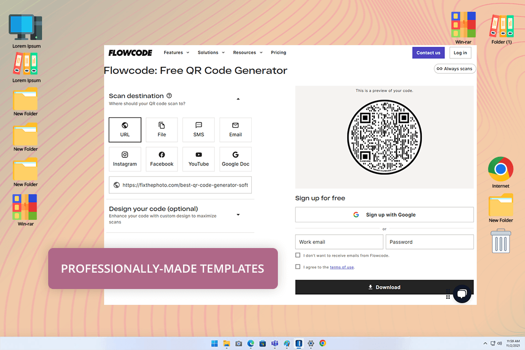 flowcode dynamic qr code generator interface