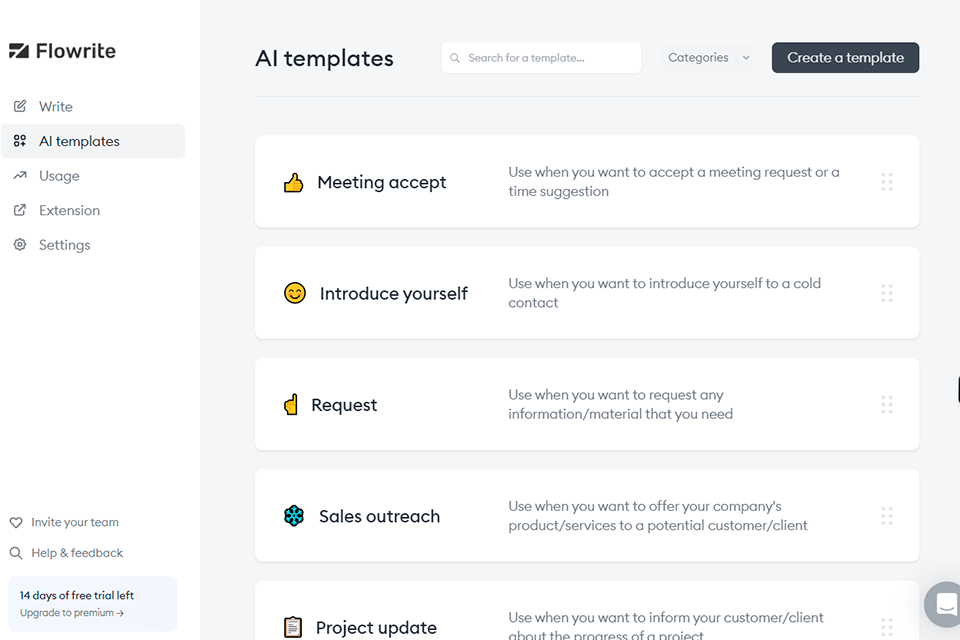flowrite interface templates