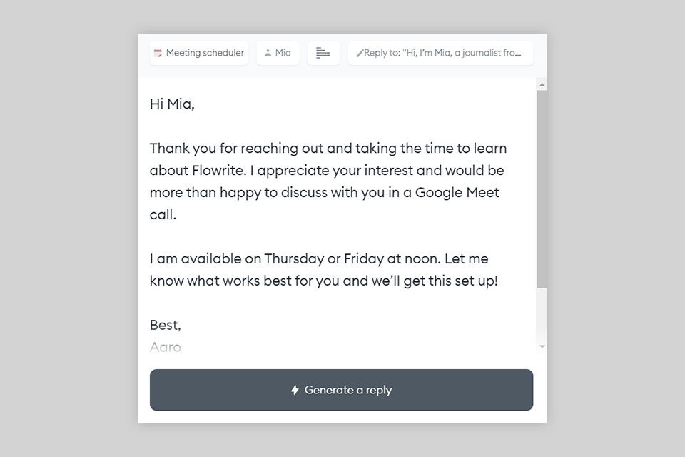 flowrite interface customized messages