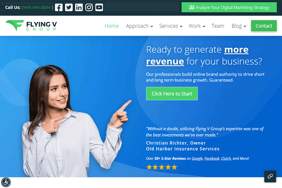 flying v group digital marketing agency interface