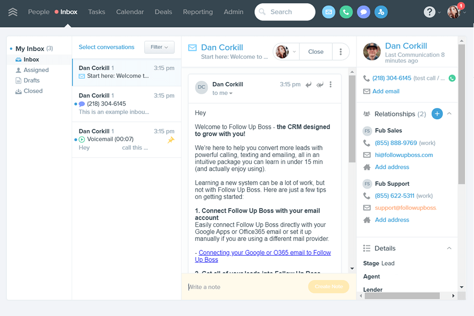 follow up boss real estate crm software interface